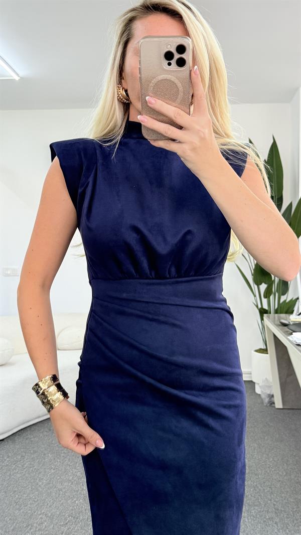 ENİSE KADİFE LACİVERT ELBİSE 