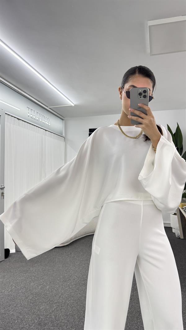 ENZO BEYAZ SATEN BLUZ