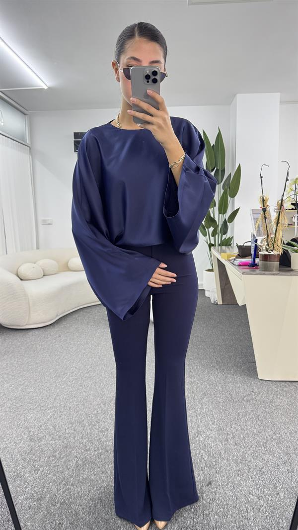 ENZO LACİVERT SATEN BLUZ