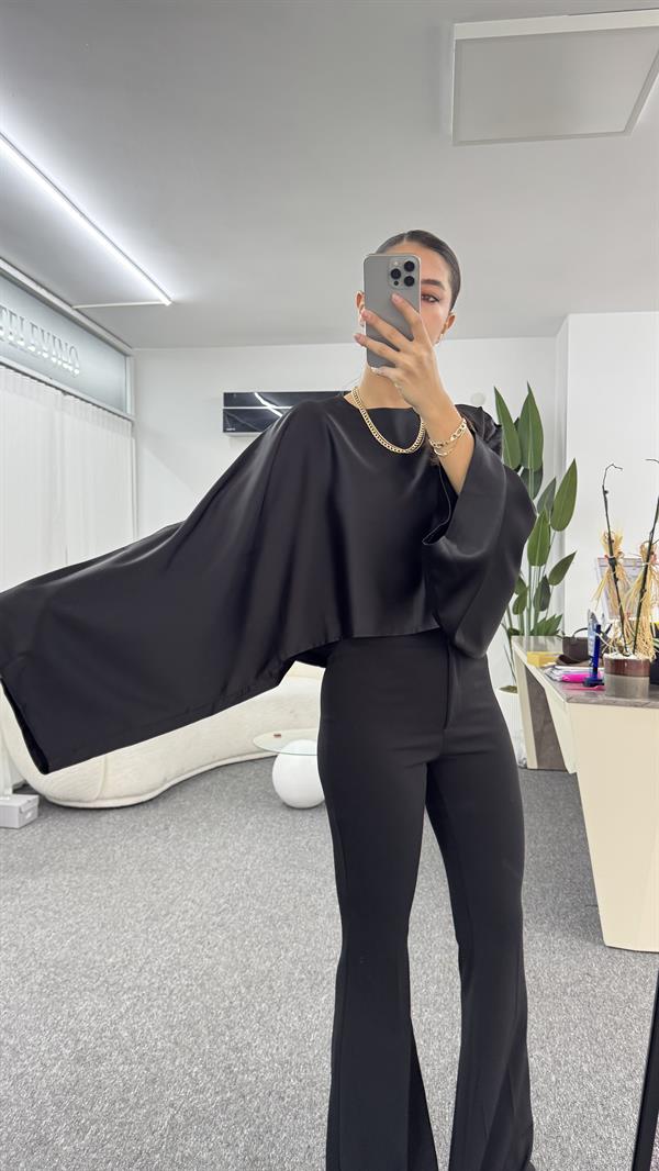 ENZO SİYAH SATEN BLUZ