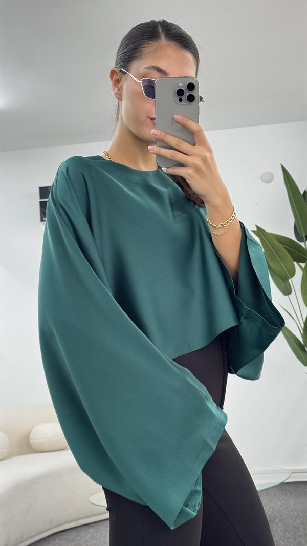 ENZO YEŞİL SATEN BLUZ