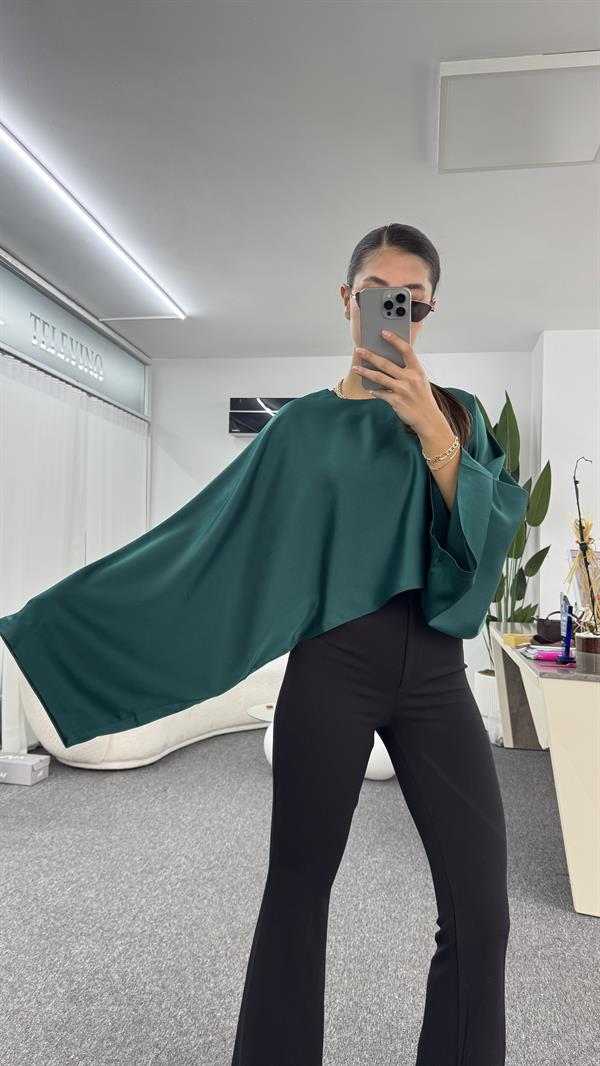 ENZO YEŞİL SATEN BLUZ