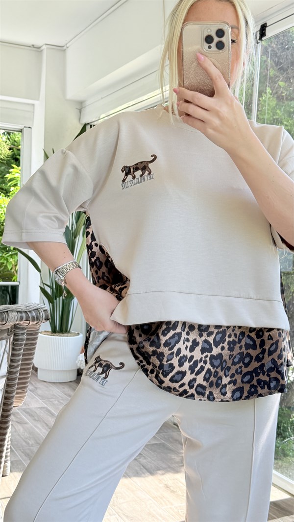 ERİLS KREMRENGİ LEOPAR TAKIM 