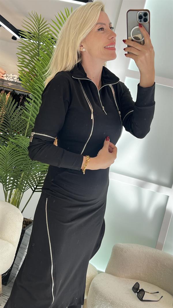 FOX FERMUAR DETAYLI SİYAH ELBİSE