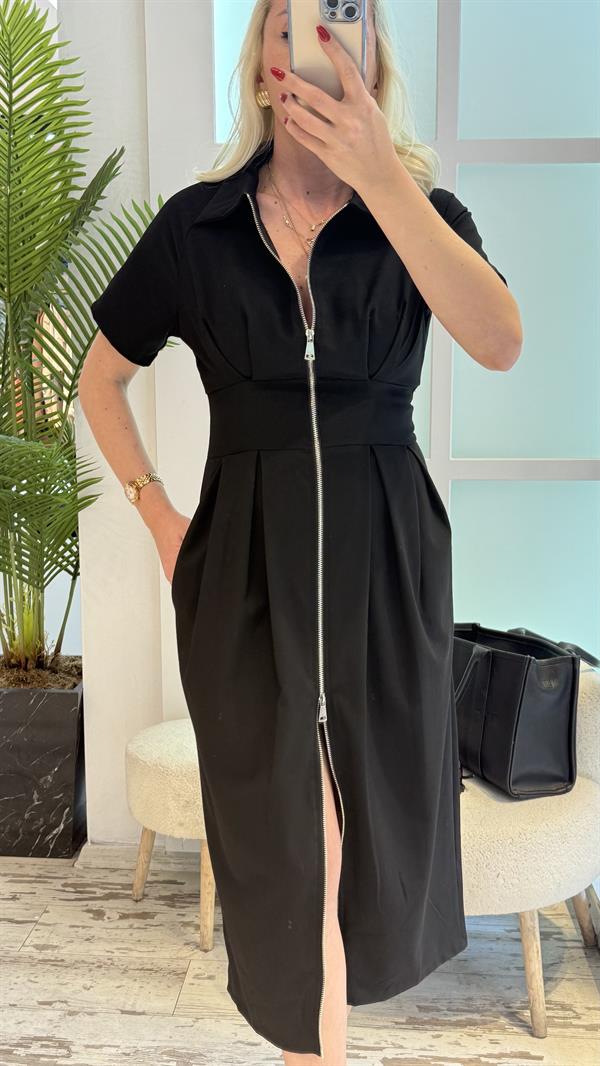 GAİN SİYAH FERMUARLI ELBİSE