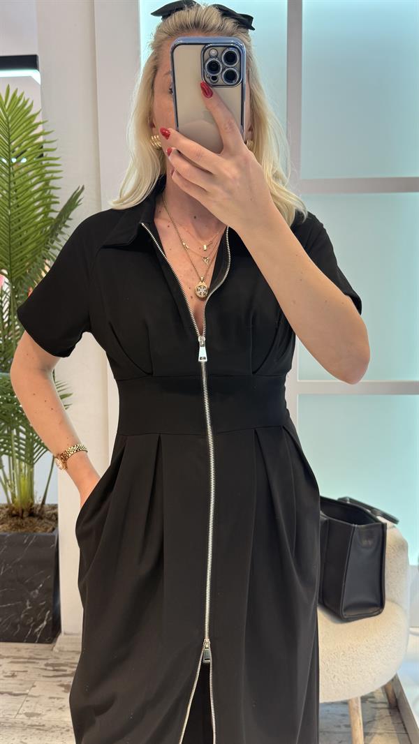 GAİN SİYAH FERMUARLI ELBİSE