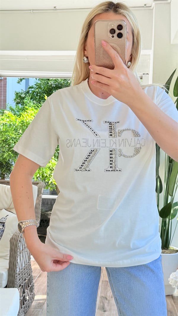 GENSO BEYAZ TAŞLI TSHRT