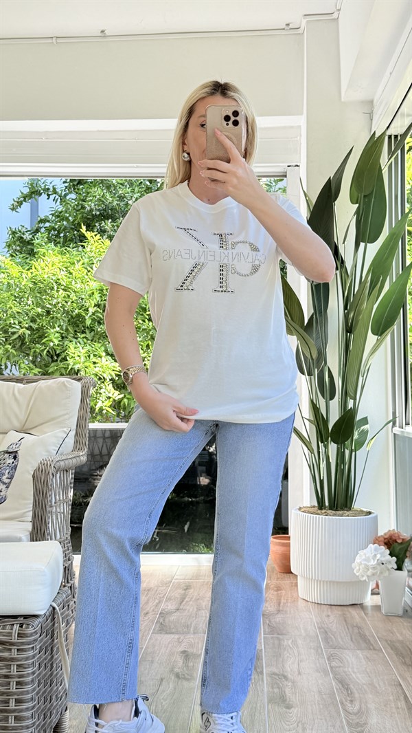 GENSO BEYAZ TAŞLI TSHRT