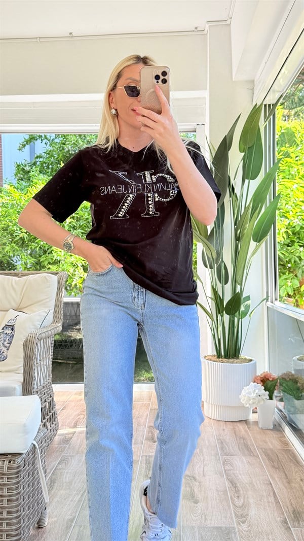 GENSO SİYAH TAŞLI TSHRT