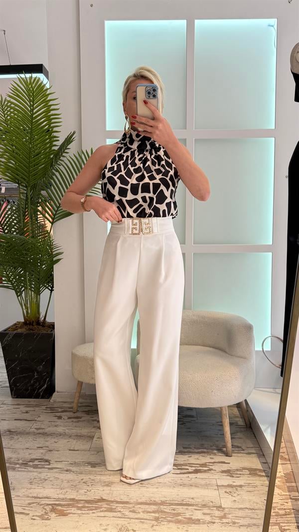 GOLD KEMER DETAYLI BEYAZ PALAZZO