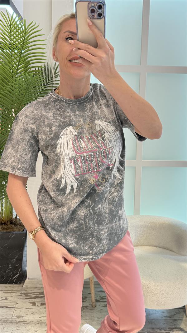 GRİ YIKAMA DETAY TSHIRT