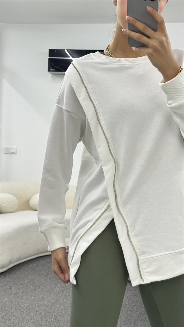 HENRY FERMUAR DETAYLI BEYAZ SWEATSHIRT