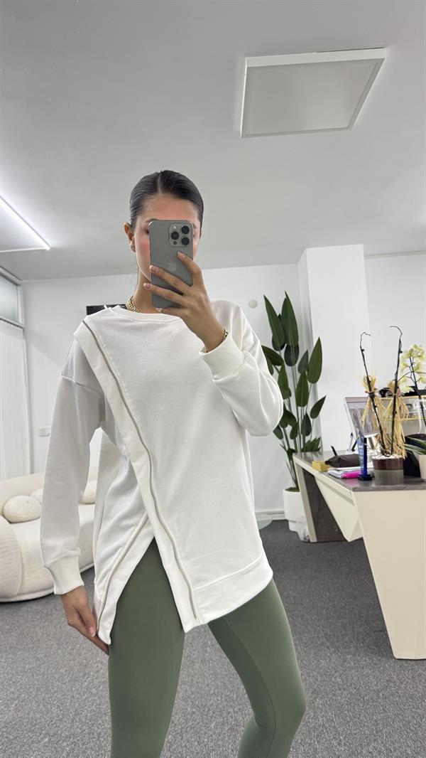 HENRY FERMUAR DETAYLI BEYAZ SWEATSHIRT