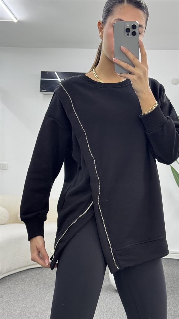 HENRY FERMUAR DETAYLI SİYAH SWEATSHIRT