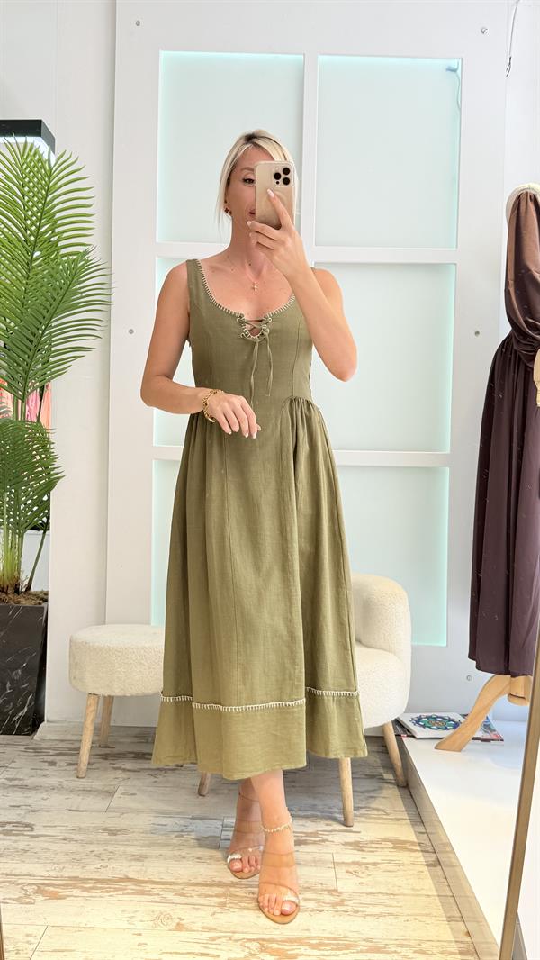 HİLY YEŞİL DOKUMA ELBİSE 