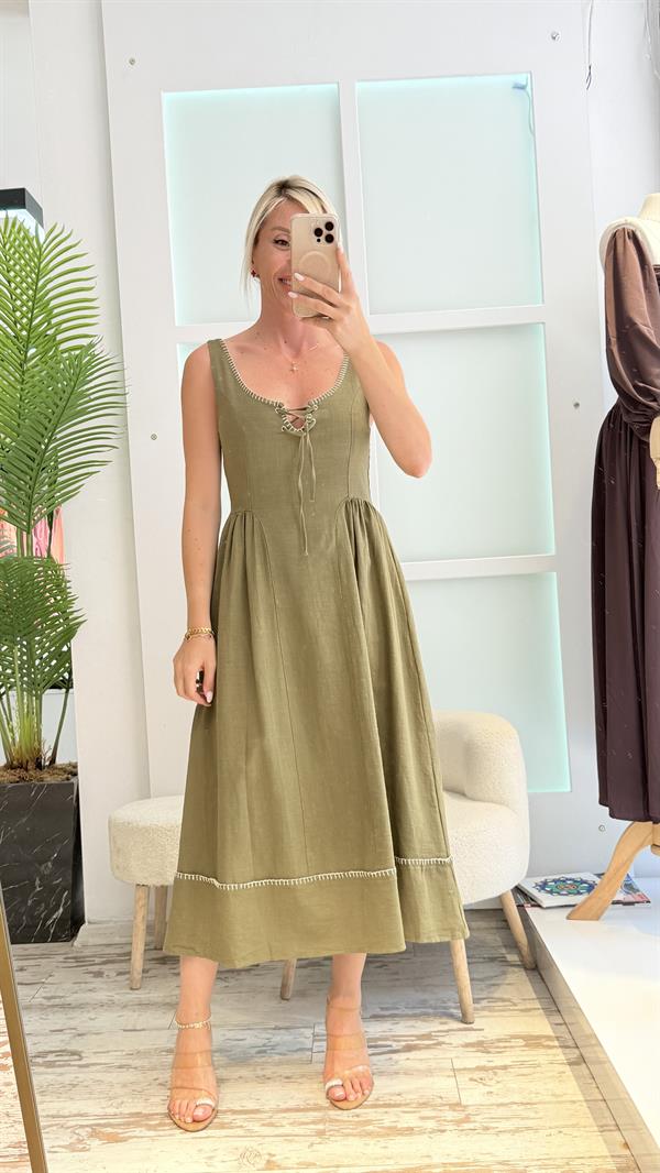 HİLY YEŞİL DOKUMA ELBİSE 