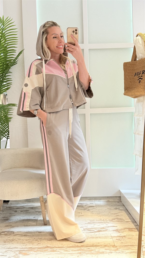 İLNE KAHVERENGİ PEMBE DETAYLI TASARIM TAKIM 