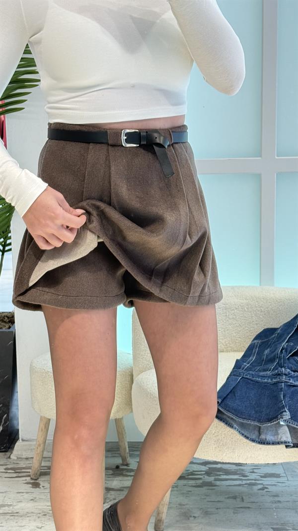 JIMS KAHVERENGİ KAŞE ŞORTLU ETEK