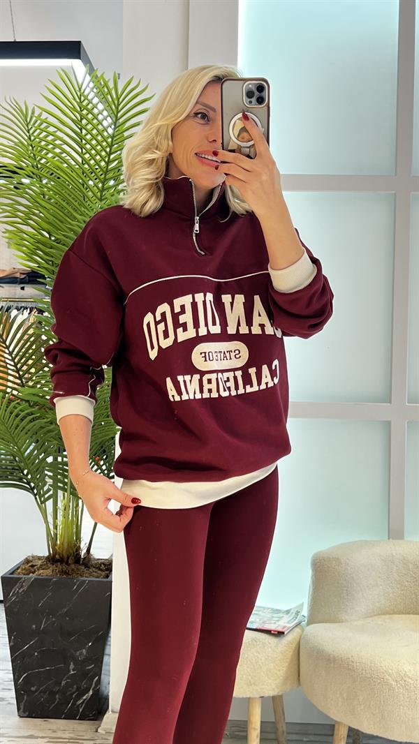 KIDD BORDO YARIM FERMUARLI SWEAT 
