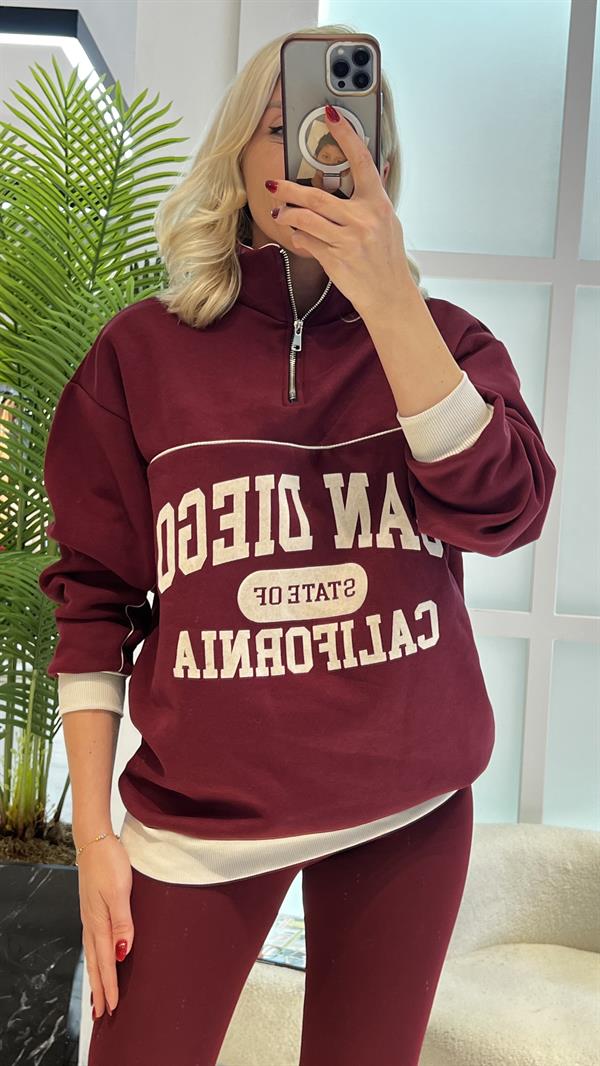 KIDD BORDO YARIM FERMUARLI SWEAT 