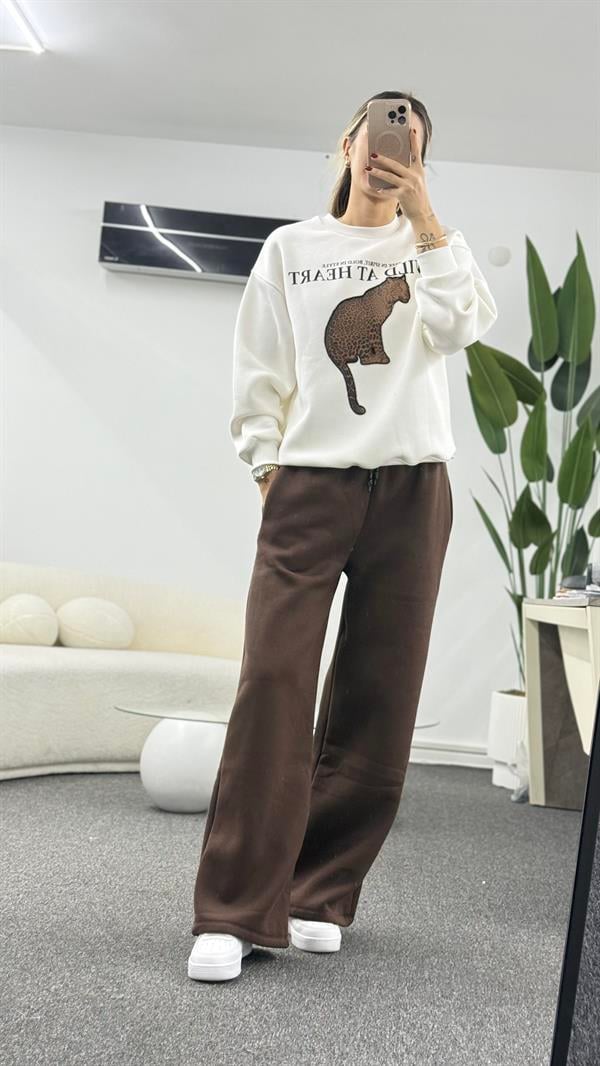 KİNSY LEOPAR DETAYLIBEYAZ SWEATSHIRT