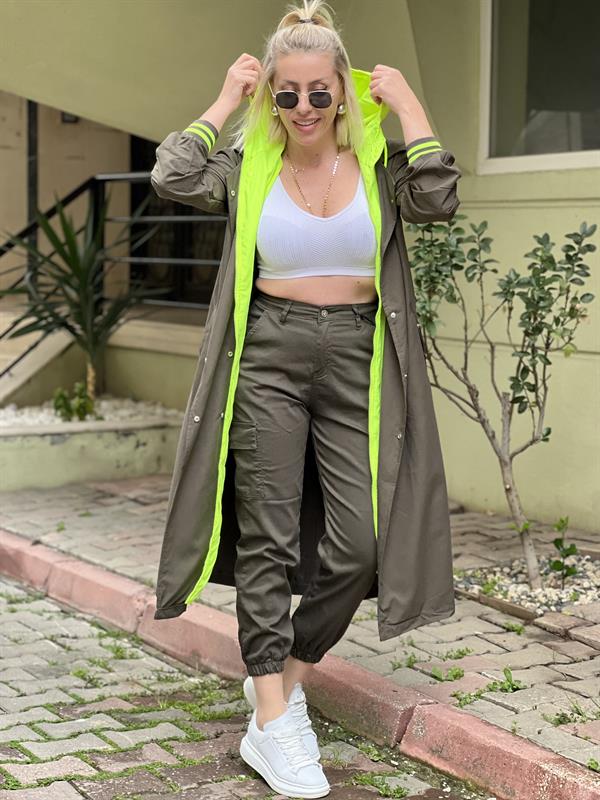 KOYU YEŞİL NEONLU TRENC 
