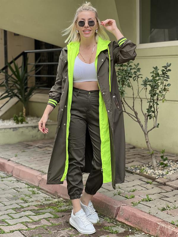 KOYU YEŞİL NEONLU TRENC 