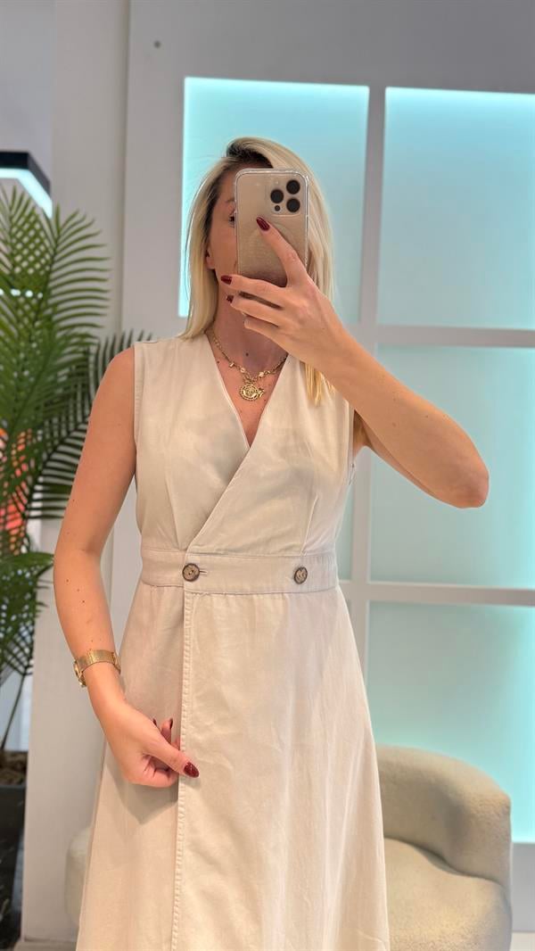 KREM GABARDİN ELBİSE