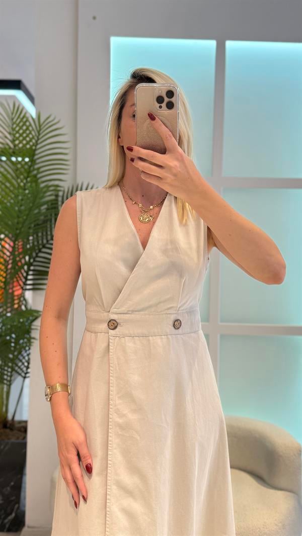 KREM GABARDİN ELBİSE