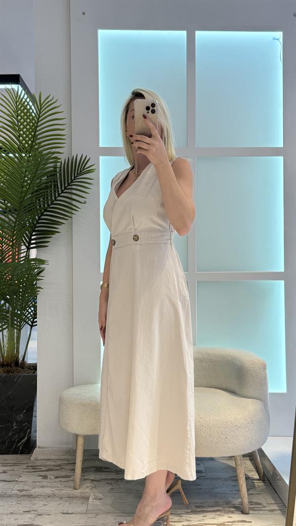 KREM GABARDİN ELBİSE