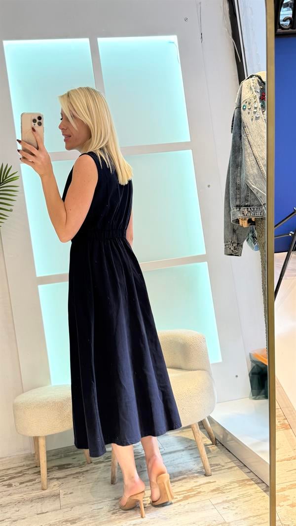 LACİVERT GABARDİN ELBİSE