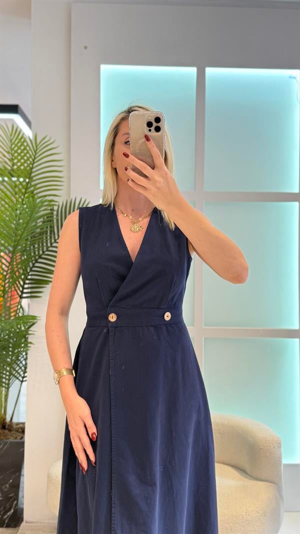 LACİVERT GABARDİN ELBİSE