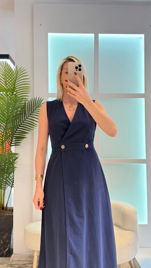 LACİVERT GABARDİN ELBİSE