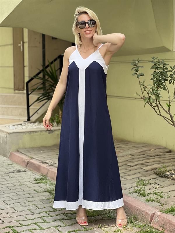 LACİVERT UZUN ELBİSE 