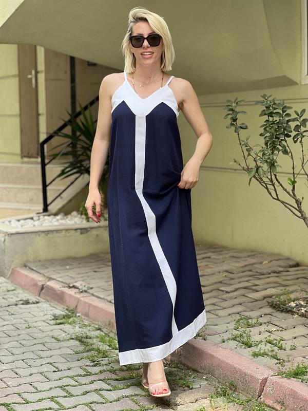 LACİVERT UZUN ELBİSE 