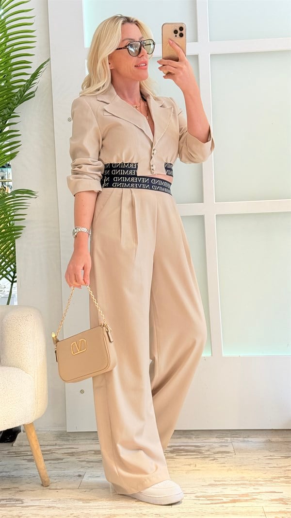 LEMİN KREMRENGİ TASARIM BLAZER TAKIM 