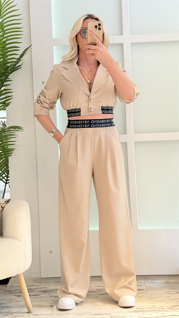 LEMİN KREMRENGİ TASARIM BLAZER TAKIM 