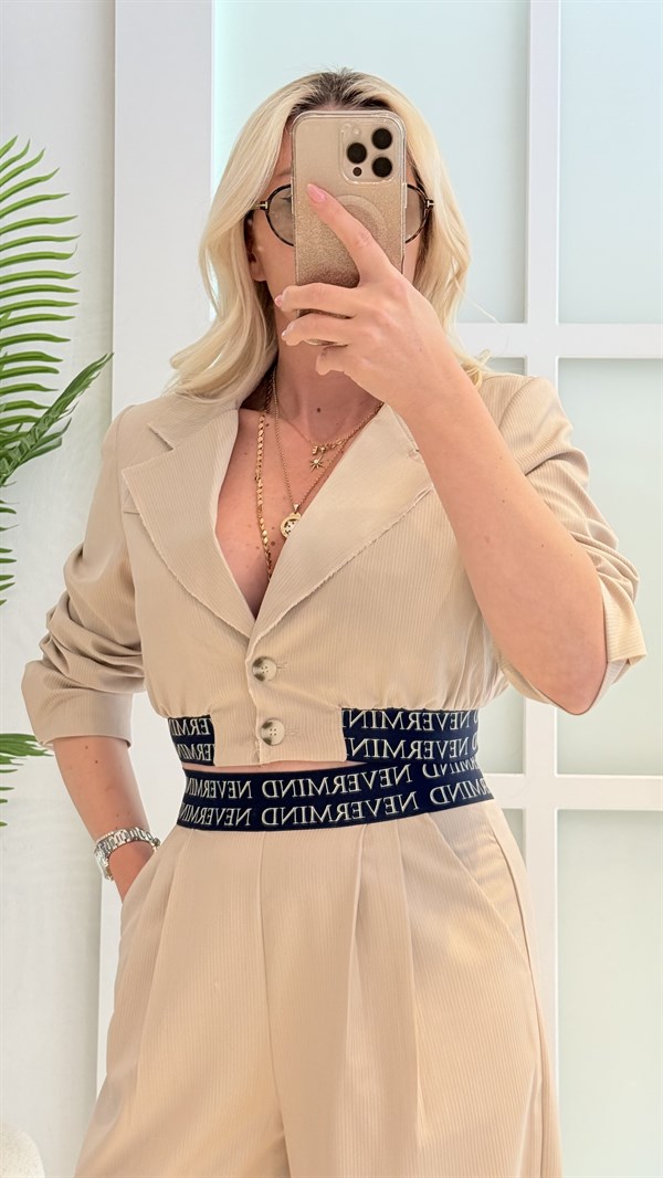 LEMİN KREMRENGİ TASARIM BLAZER TAKIM 