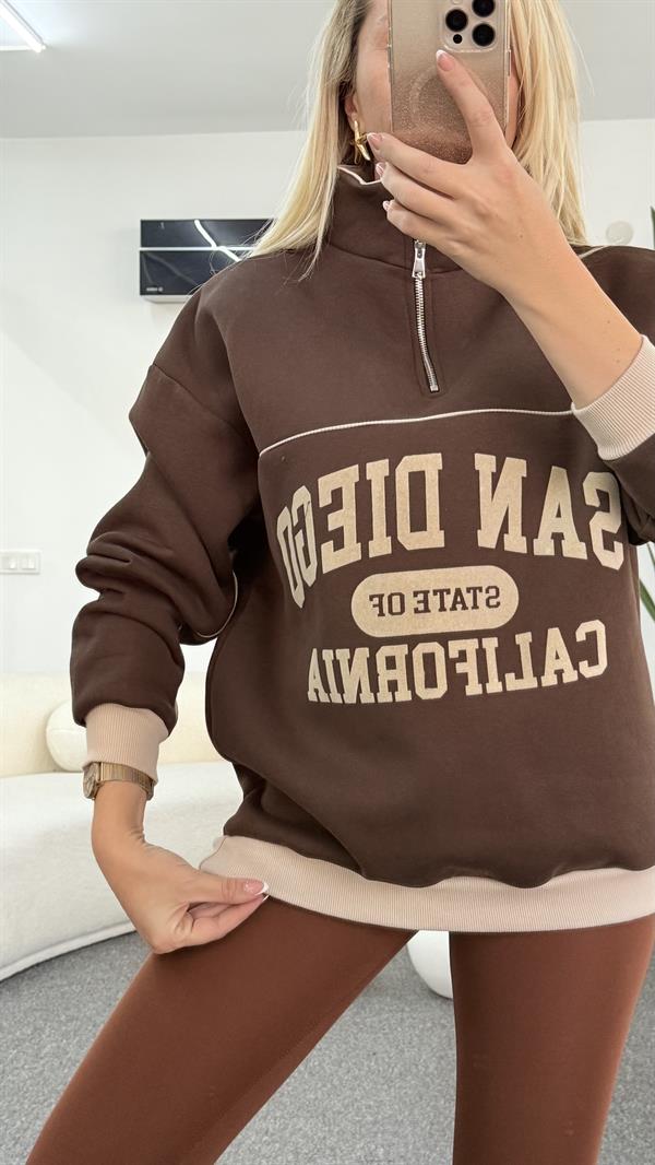 LENİSA FERMUARLI KAHVERENGİ SWEATSHIRT 