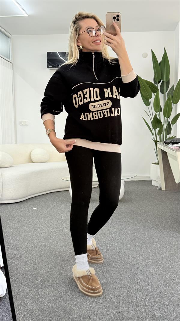 LENİSA FERMUARLI SİYAH SWEATSHIRT