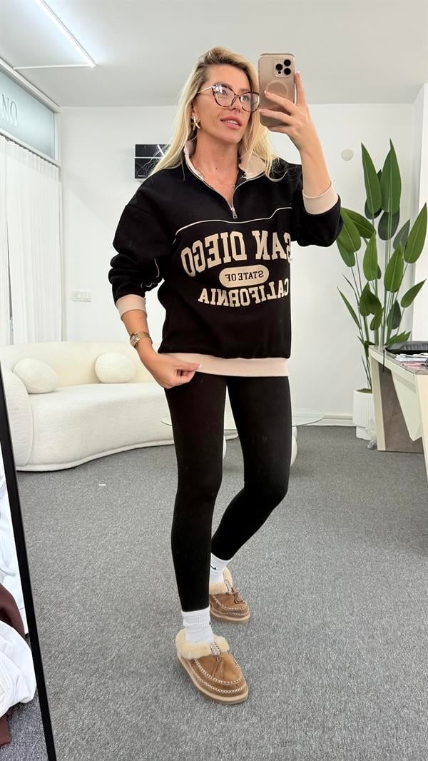 LENİSA FERMUARLI SİYAH SWEATSHIRT