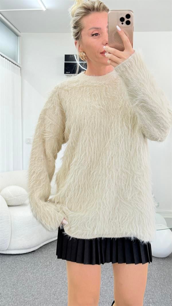 LENSİ KREM SAÇAKLI KAZAK