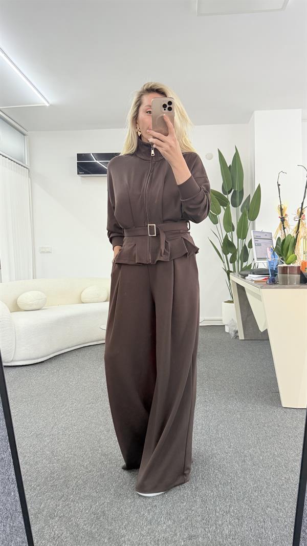 LESYA KAHVERENGİ KEMER DETAYLI EŞOFMAN TAKIM 