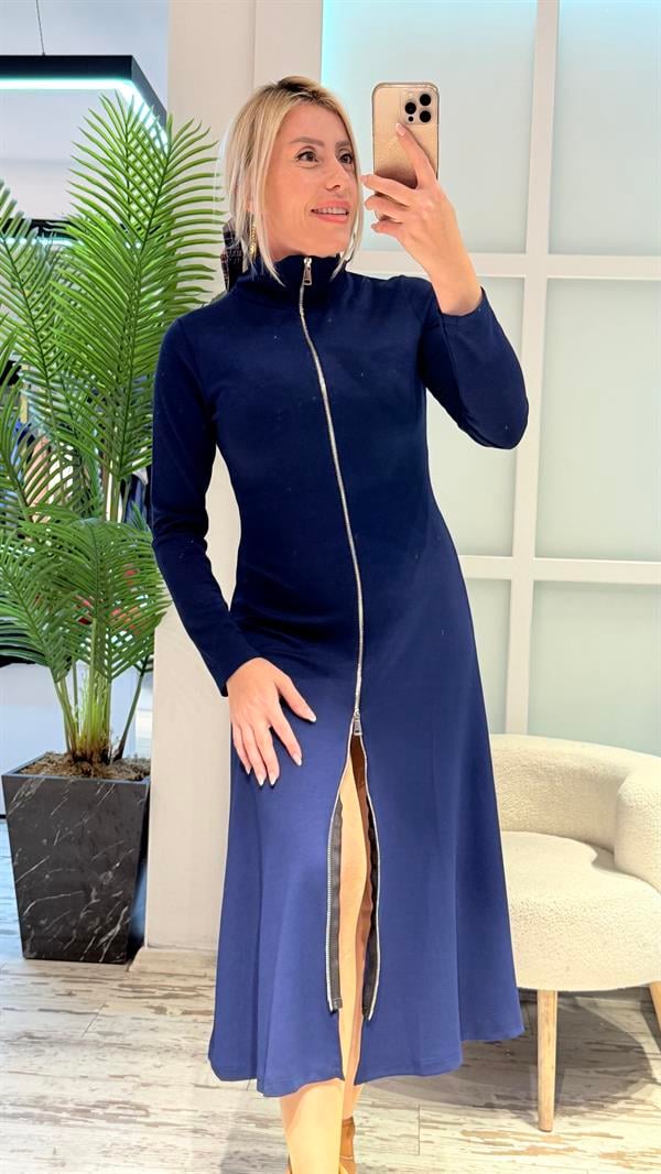 LEVİN FERMUAR DETAYLI LACİVERT ELBİSE