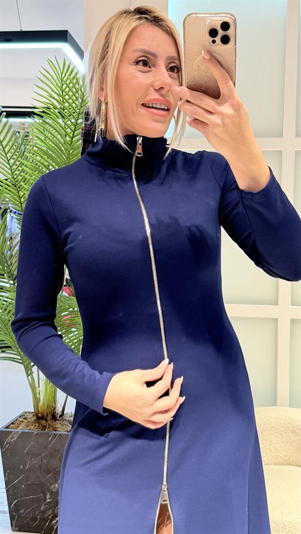 LEVİN FERMUAR DETAYLI LACİVERT ELBİSE