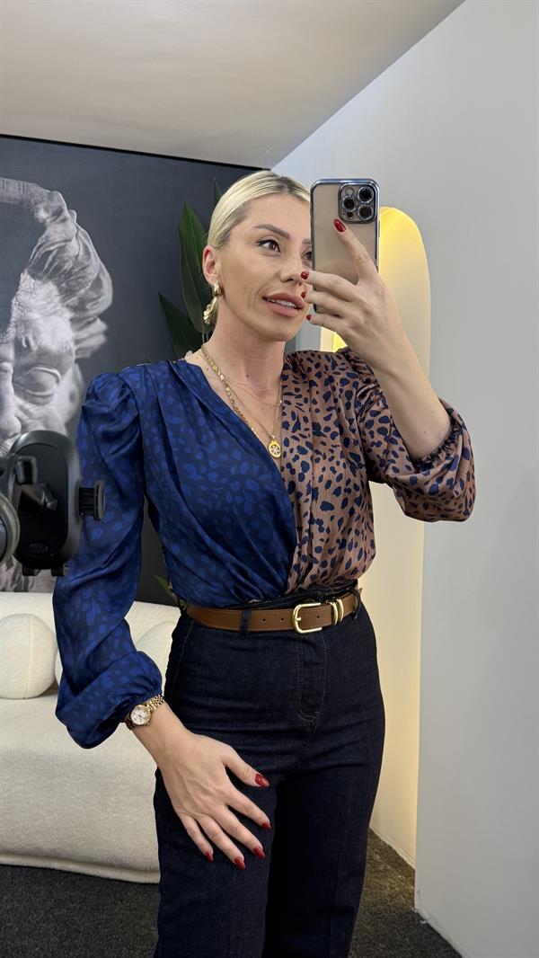 LİBBY KOYU MAVİ- KAHVE KRUVAZE SATEN BODY