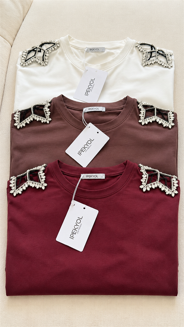LOLN BORDO OMZU YILDIZLI ELBİSE