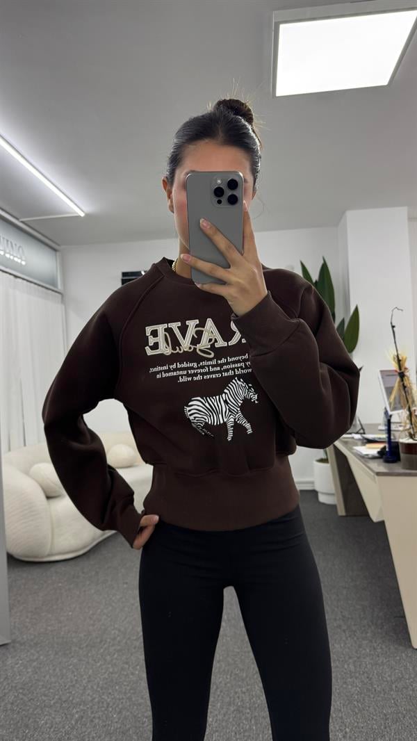 LONA FERMUAR DETAYLI KAHVE SWEATSHIRT