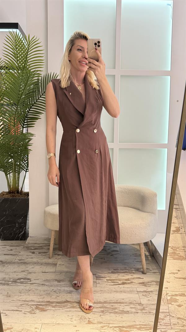 LUNEA KAHVERENGİ GÖMLEK ELBİSE