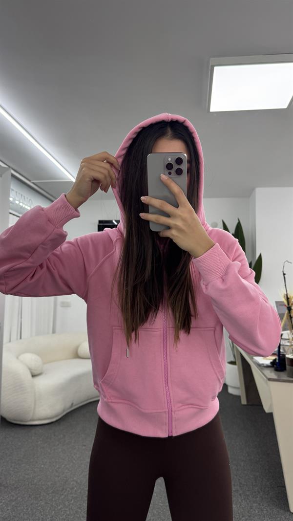 MİNİE PEMBE KAPŞONLU CEKET